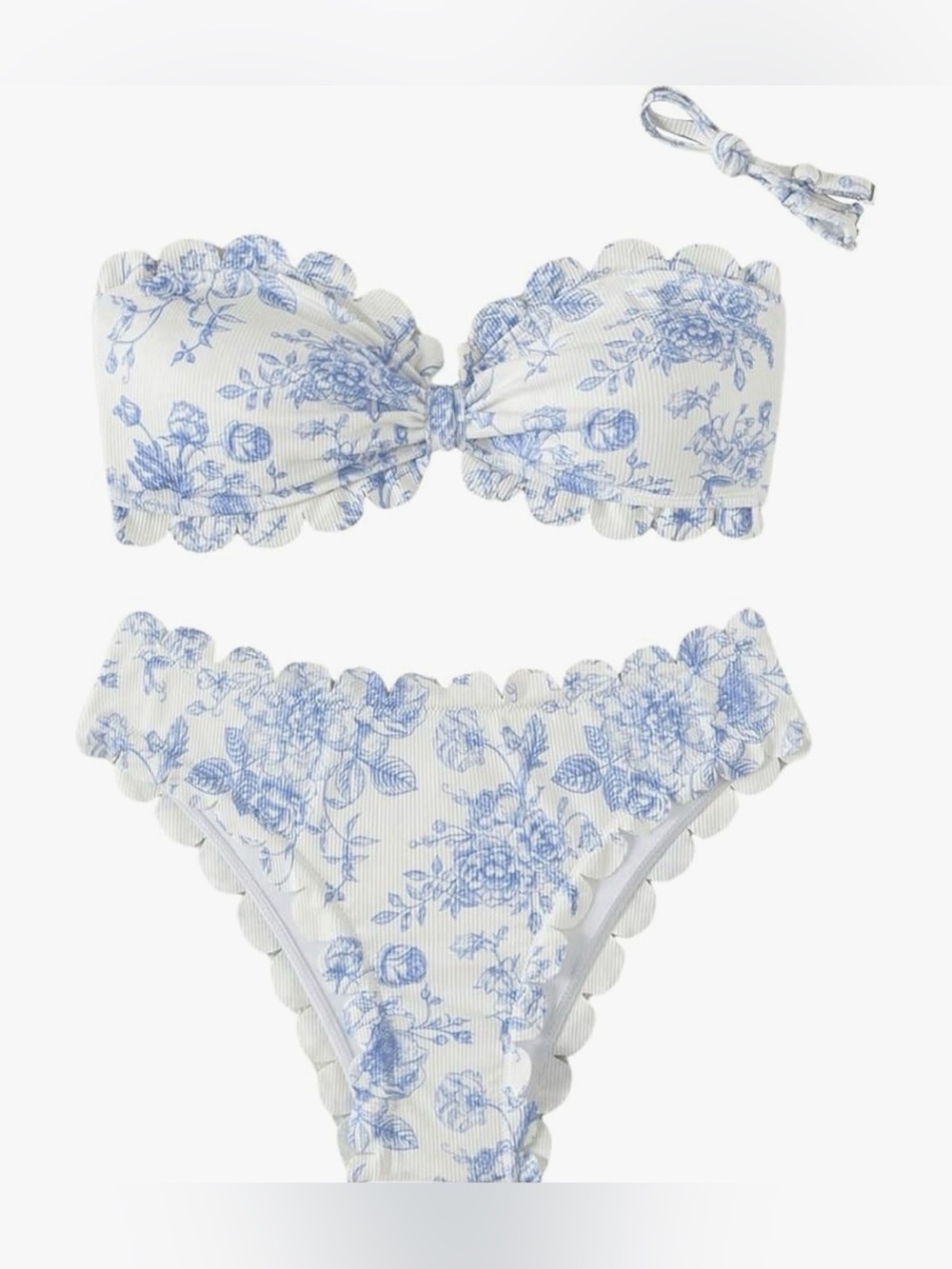 Blue & White Floral Scallop Bikini Set